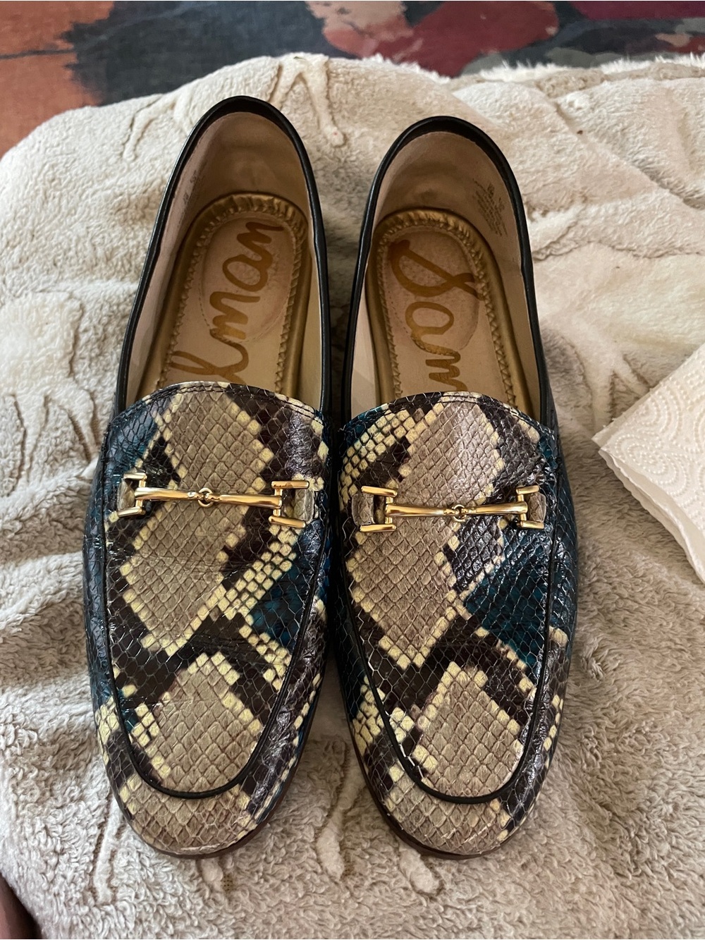 Sam Edelman Snake-Print Loafers in Brown, Black & Cream